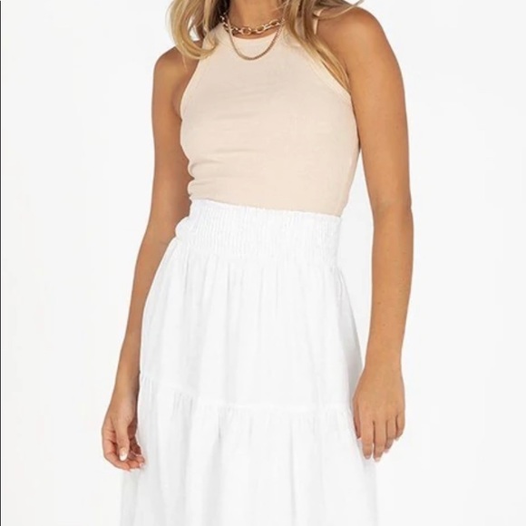 DISSH MAGGIE WHITE LINEN SHIRRED SKIRT - Picture 2 of 3